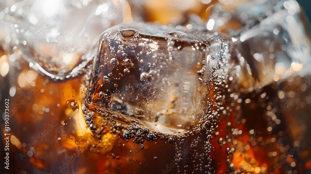 Closeup of Ice Cubes in a Dark Carbonated Drink Closeup of Ice Cubes in a Dark Carbonated Drink