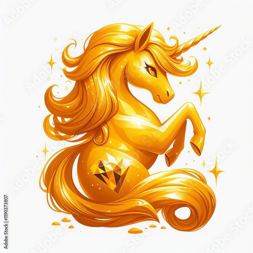 A unicorn with a topaz yellow coat representing joy and abundanc photo