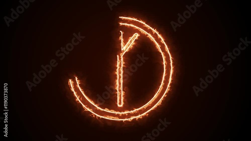 Rune Algiz, the appearance of a fiery glow on a black background. Rune Algiz, burning animation photo