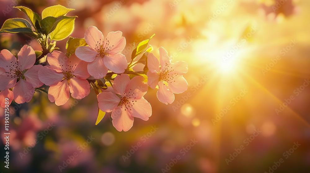Fototapeta premium Peach Blossoms Illuminated by Golden Hour Sun