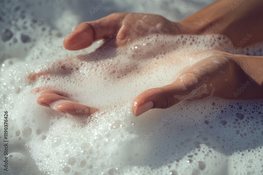 Fototapeta premium Gentle hands cradling soft bubbles evoke tranquility and calmnes