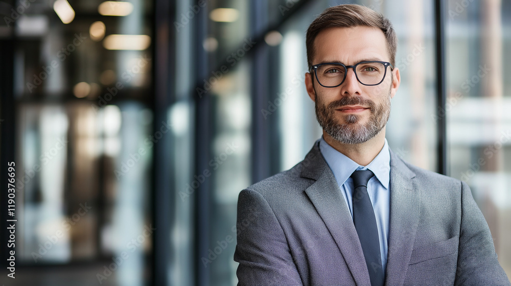 Professional man with glasses in formal business attire. Perfect for consulting services, corporate leadership, or finance sector Professional man with glasses in formal business attire. Perfect for consulting services, corporate leadership, or finance sector