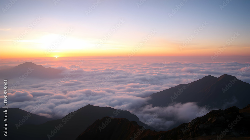 Sunset and Sunrise Over the Mountains with Clouds and Sunlight Sunset and Sunrise Over the Mountains with Clouds and Sunlight