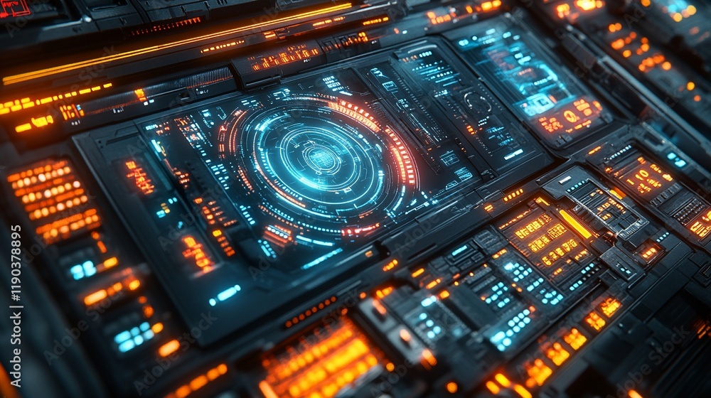 Naklejka premium Futuristic Technology Interface: Sci-Fi Control Panel Design