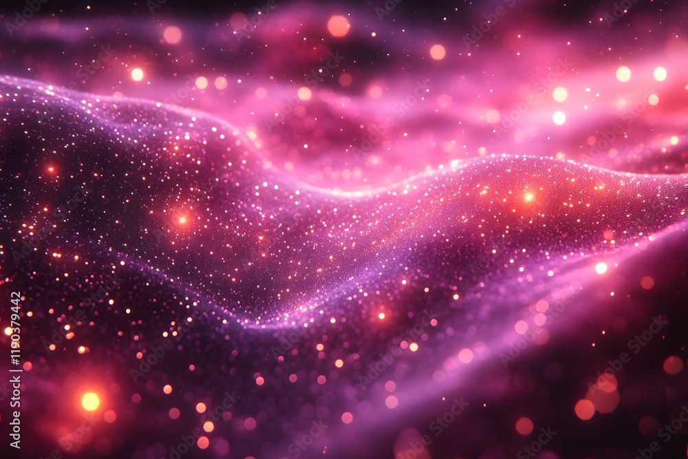 Fototapeta premium Abstract Cosmic Landscape with Glowing Pink and Purple Particles for Digital Art Design