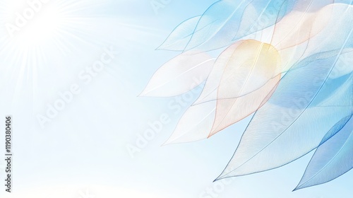 Ethereal blue sky with floating white feathers serene dreamscape feathery