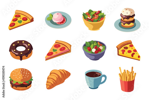 Food flat Illustration Icons set, Food Vector Art Illustration Clipart. set of food Illustration bundle	