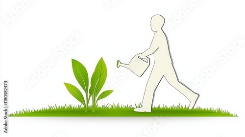 Man enjoys peaceful garden stroll with watering can nurturing nature beauty