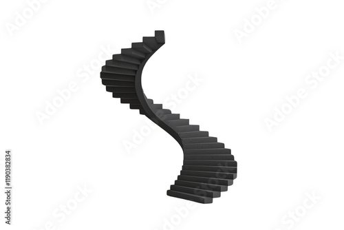 A spiraling staircase with sleek, modern design, showcasing a continuous flow of steps in a black finish.