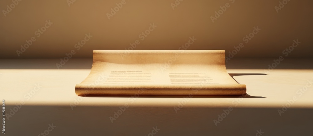 Aged parchment scroll on light surface. Aged parchment scroll on light surface.