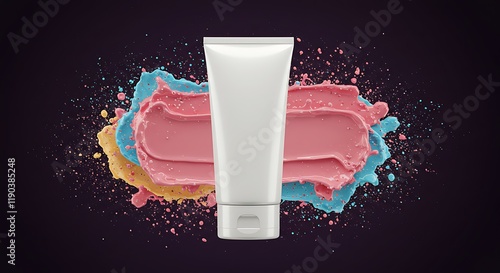 Premium Cosmetic Product on Vibrant Splash Background with Smooth Textures and Sleek Packaging photo