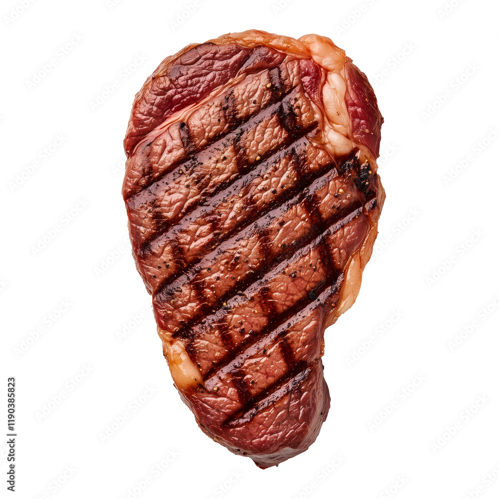 Grilled Ribeye beef steak isolated on white transparent background. Concept of steakhouse cuisine Grilled Ribeye beef steak isolated on white transparent background. Concept of steakhouse cuisine