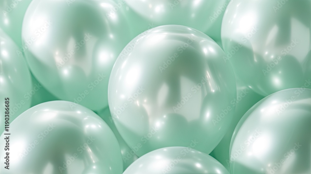 Soft mint-colored spheres create serene, glossy texture, reflect Soft mint-colored spheres create serene, glossy texture, reflect