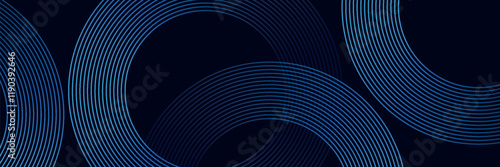 Abstract blue geometric lines glowing on dark blue background. Modern shiny blue circle lines pattern. Futuristic technology concept.