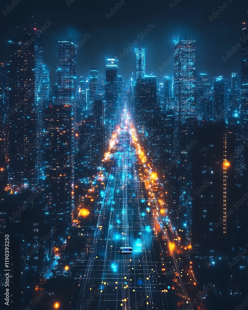 Nighttime futuristic smart city Nighttime futuristic smart city
