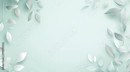 Elegant White Leaves Frame Soft Green Background