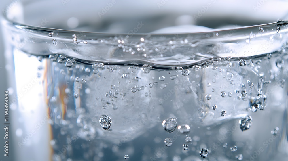Sparkling Water Bubbles Ice Glass Close Up Sparkling Water Bubbles Ice Glass Close Up