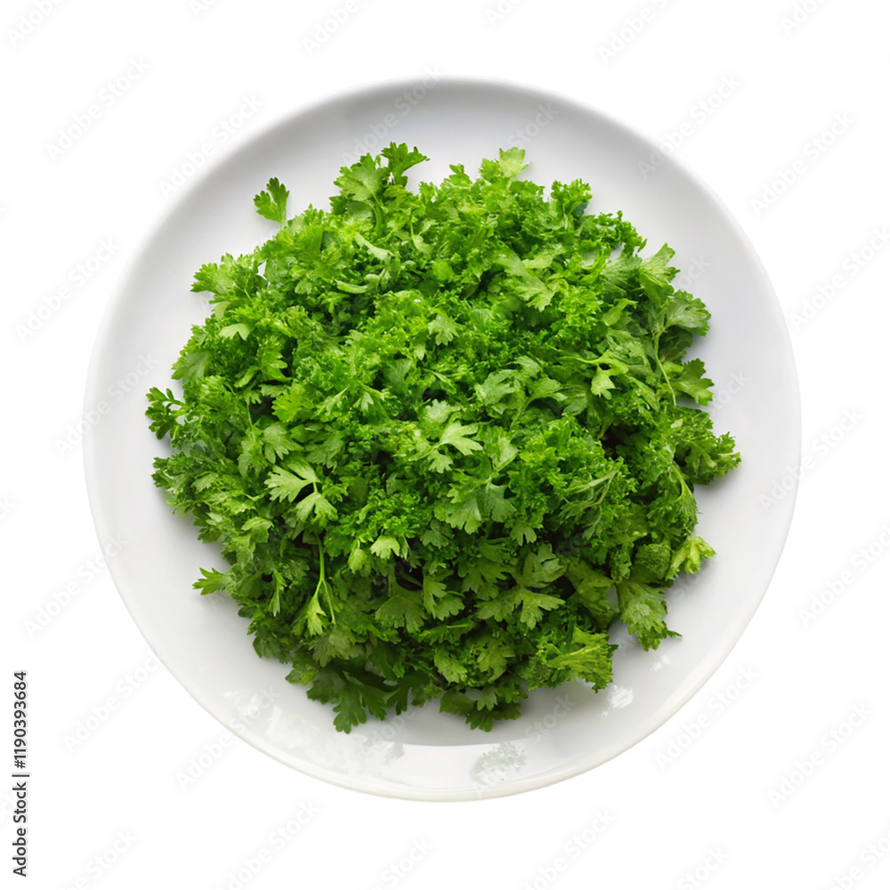 Fresh green lettuce leaves on white plate isolated on transparent background Fresh green lettuce leaves on white plate isolated on transparent background