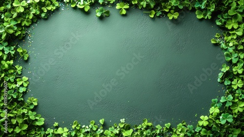 Wallpaper Mural Lush green clover frame surrounding textured green background with space for text. Saint Patrick's Day, St Paddy's Day, St Patty's Day - Irish National Holiday and Cultural Celebration Torontodigital.ca