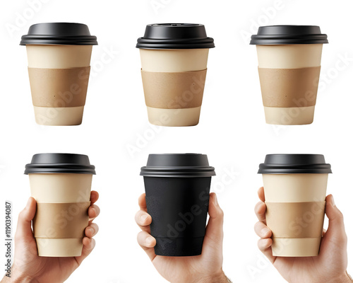 Wallpaper Mural Six Disposable Coffee Cups: Three Beige, Three Black Isolated On A White Background, PNG Transparent Torontodigital.ca