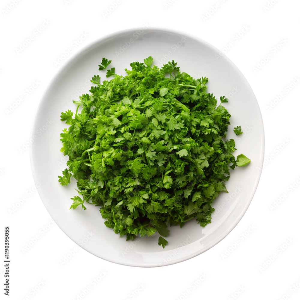 Fresh green lettuce leaves on white plate isolated on transparent background Fresh green lettuce leaves on white plate isolated on transparent background