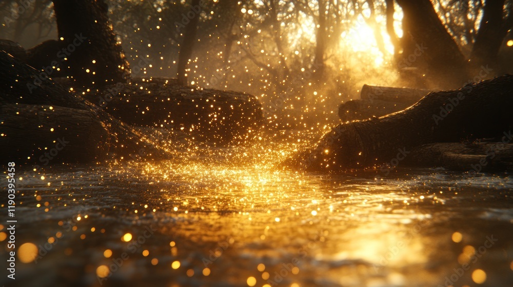 Golden sunlight illuminating a forest stream. Golden sunlight illuminating a forest stream.
