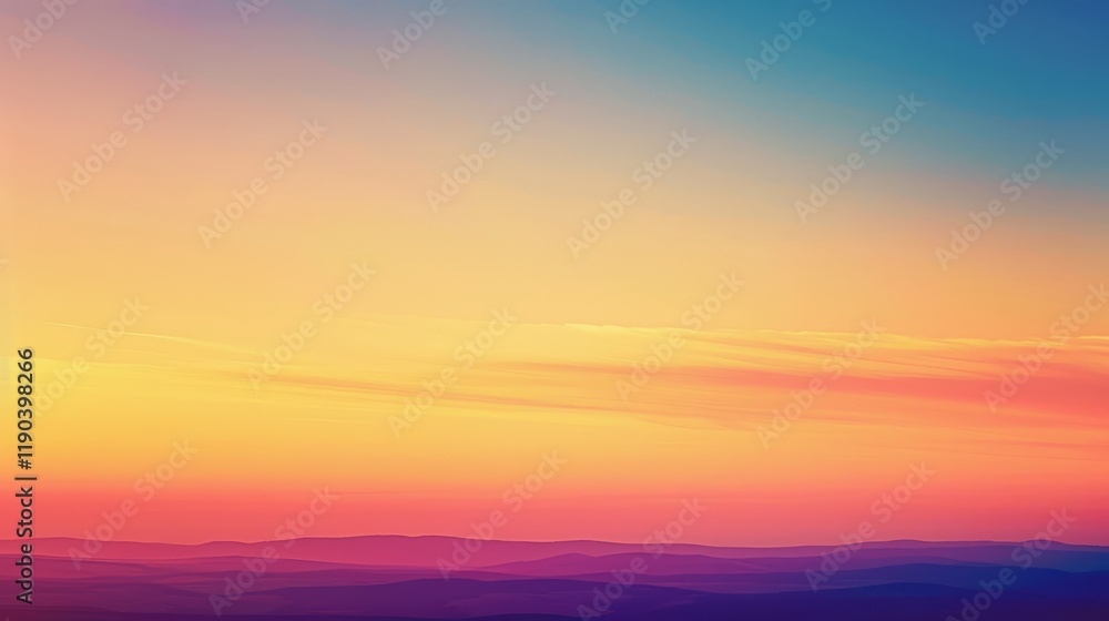 Gradient Sky at Sunset with Colorful Clouds and Mountain Silhouette Gradient Sky at Sunset with Colorful Clouds and Mountain Silhouette