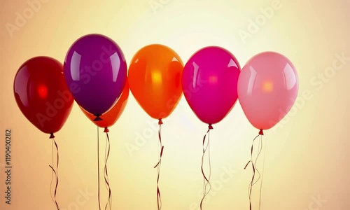 Five Colorful Balloons Floating Against a Warm Background