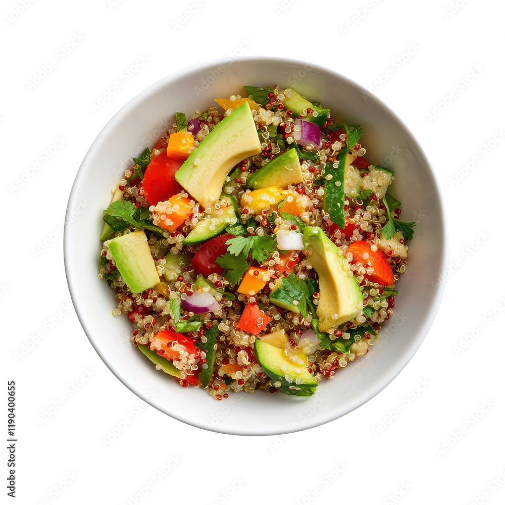 Fresh Quinoa Salad with Vegetables on a Transparent Background Healthy Snack Kitchen Setting High Angle View Fresh Quinoa Salad with Vegetables on a Transparent Background Healthy Snack Kitchen Setting High Angle View