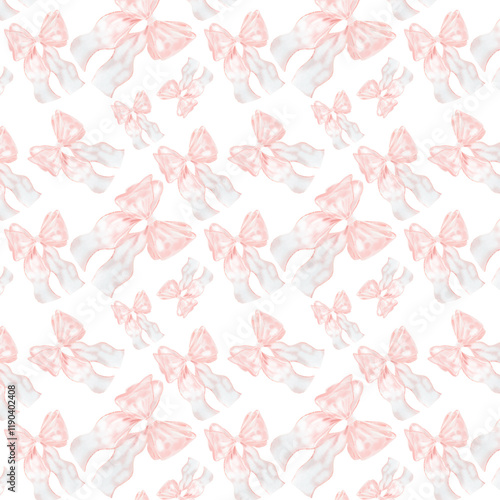 Watercolor Pink Bow seamless pattern, which means you can create larger prints, without losing quality. adorable ribbon bows in a watercolor style. Ideal for papers, wallpaper, wrapping paper and more