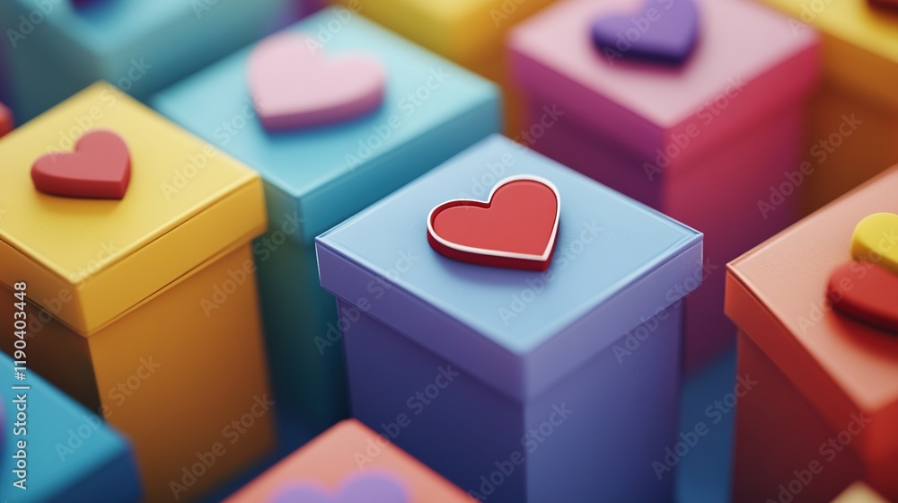 Obraz premium Colorful gift boxes with hearts.