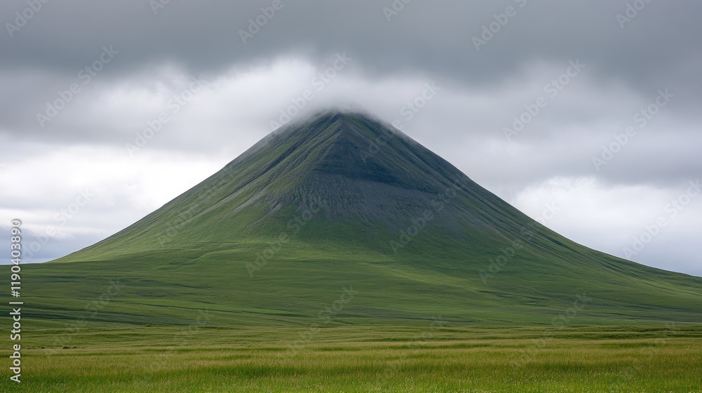 Green Mountain Under Cloudy Sky Dramatic Landscape Green Mountain Under Cloudy Sky Dramatic Landscape