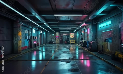 Cyberpunk Alleyway: Neon Lights Reflecting on Wet Concrete