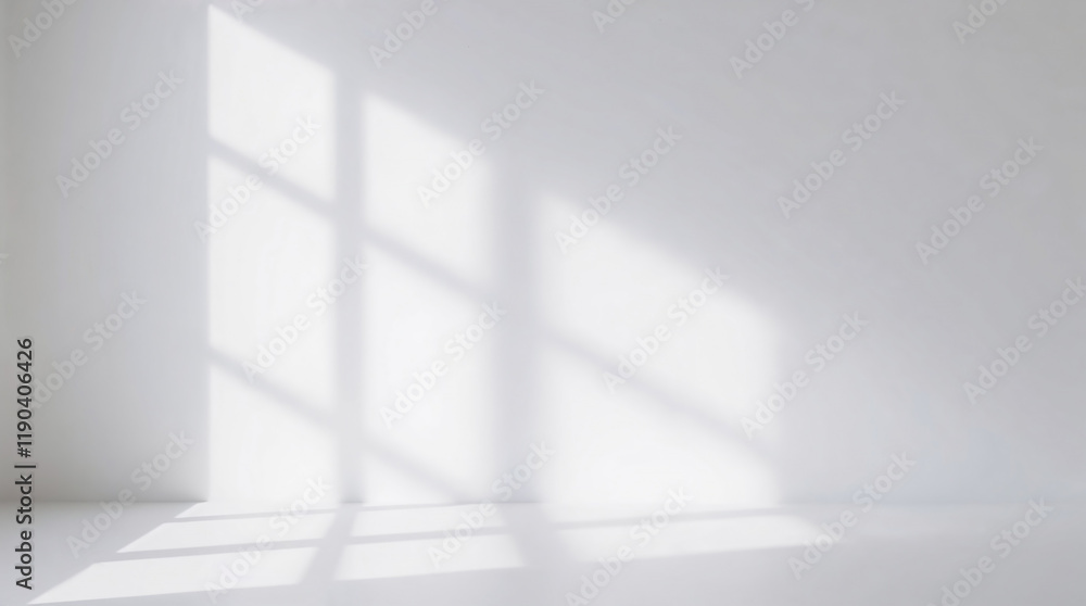 Sunlight streaming into white room creating shadows on wall and floor Sunlight streaming into white room creating shadows on wall and floor
