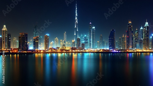 Wallpaper Mural Night cityscape panorama reflecting in calm water. Torontodigital.ca