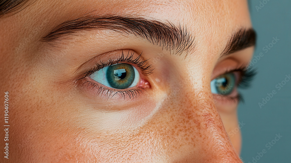 Fototapeta premium Close-up of the face of a young woman of European appearance with focus on the eyes