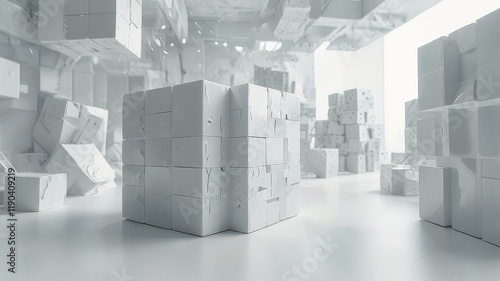 Obraz na płótnie 3d render of a modern building white cubic background 