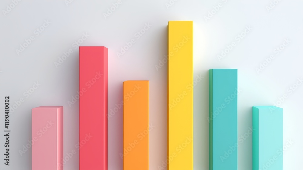 3D Bar Chart Graph with Colorful Columns on White Background 3D Bar Chart Graph with Colorful Columns on White Background