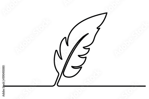 Bird feather continuous one line art drawing of isolated outline vector illustration