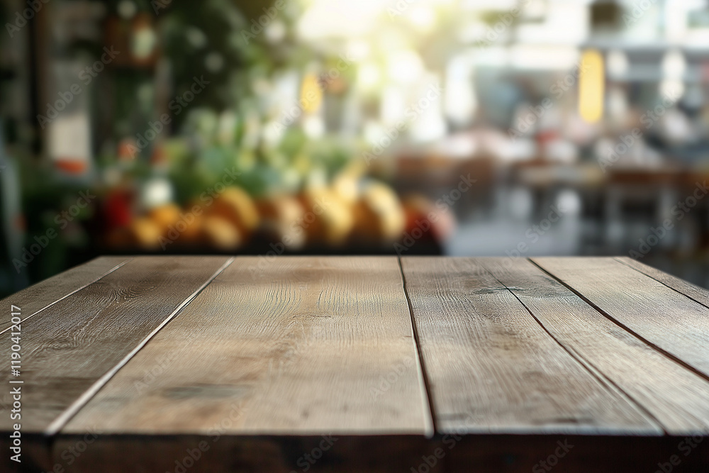 Empty wood table top with supermarket blurred background for product display Empty wood table top with supermarket blurred background for product display