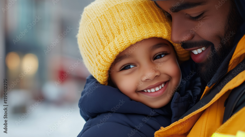 joyful moment between father and daughter in winter attire joyful moment between father and daughter in winter attire