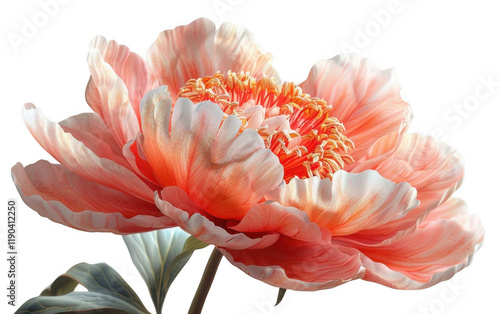 Close-up view of a vibrant coral peony flower