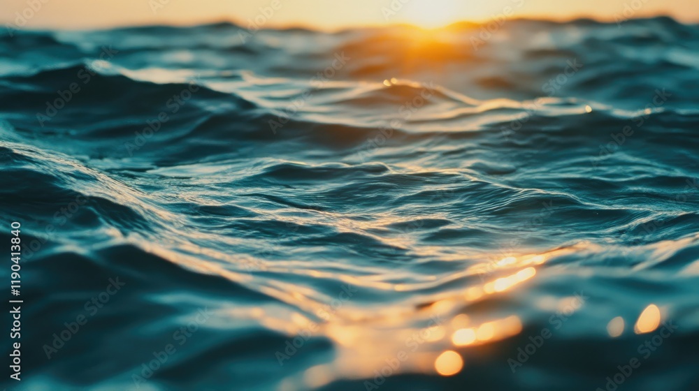 Golden Sunset Light Illuminates Ocean Waves Golden Sunset Light Illuminates Ocean Waves