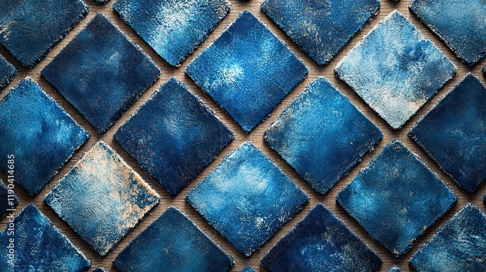 Fototapeta premium An abstract design filled with blue diamond shapes is ideal for fabric textures, adding a touch of sophistication
