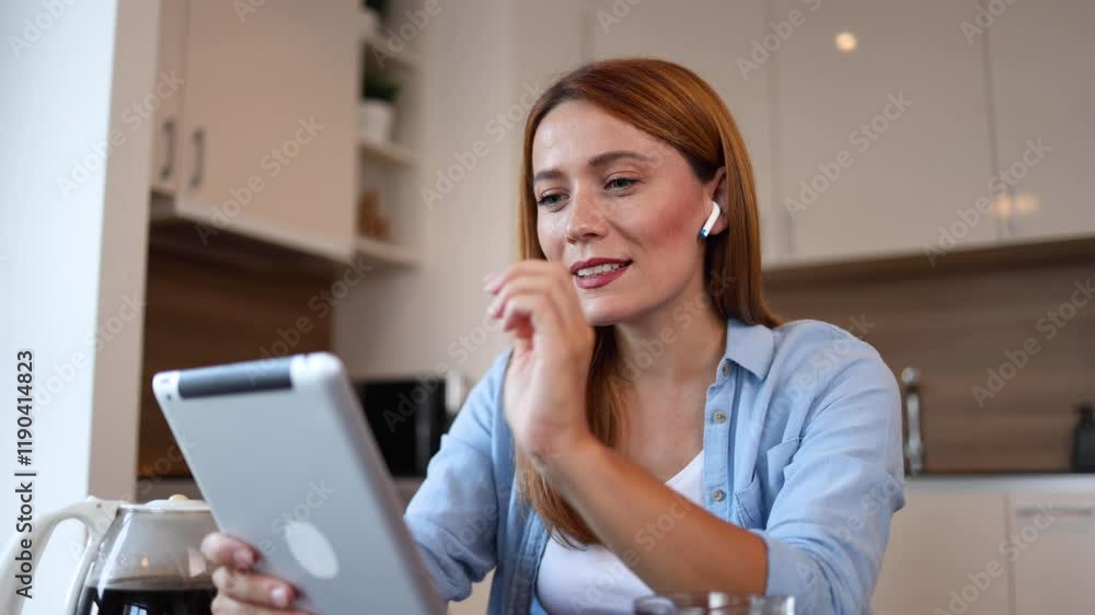 Beautiful woman searching the web on a tablet Beautiful woman searching the web on a tablet
