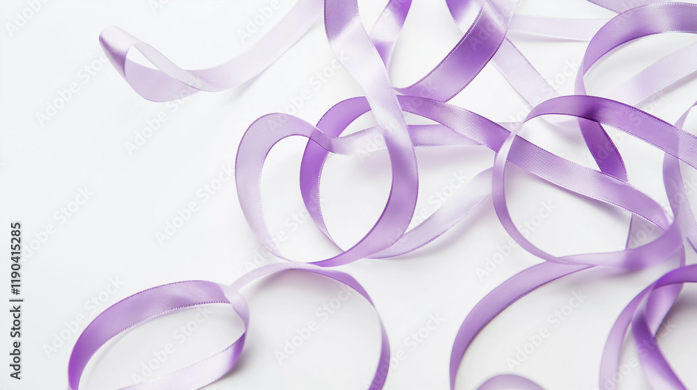 Elegant lilac satin ribbons on a white background suitable for gift wrapping, crafts, or event decoration visuals. Copy space Elegant lilac satin ribbons on a white background suitable for gift wrapping, crafts, or event decoration visuals. Copy space