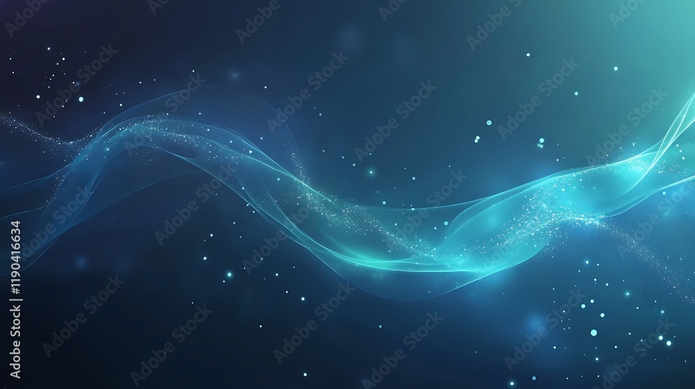 Abstract Blue Wave with Glimmering Particles Background