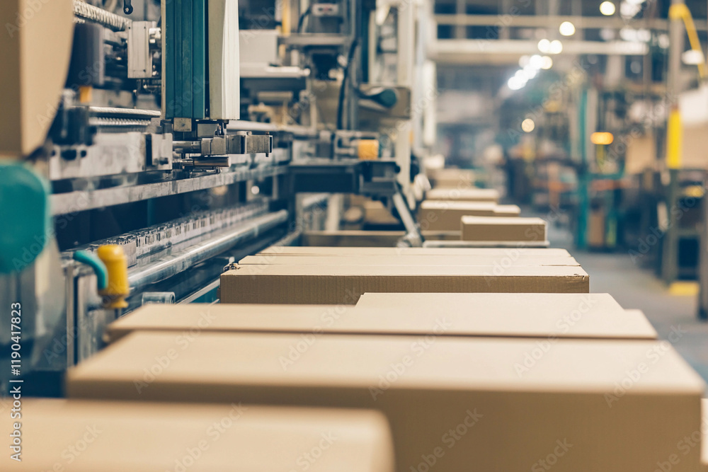 Naklejka premium Packaging line in a warehouse during a busy workday