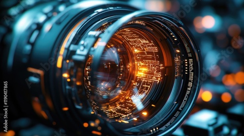 A disassembled camera lens showing intricate glass elements and electronic components, 8k, realistic, full ultra HD, high resolution, cinematic photography photo