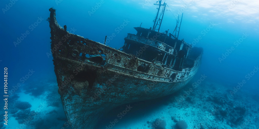 Sunken shipwreck exploring underwater treasures Sunken shipwreck exploring underwater treasures